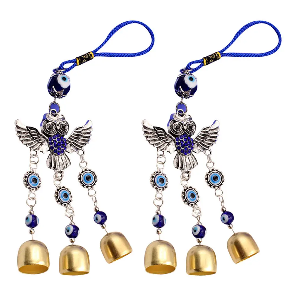 2Pcs Owl Car Pendant Blue Eye Evil Eye Hanging Ornament Rearview Mirror Charm Decorative Wind Chime Car Accessories