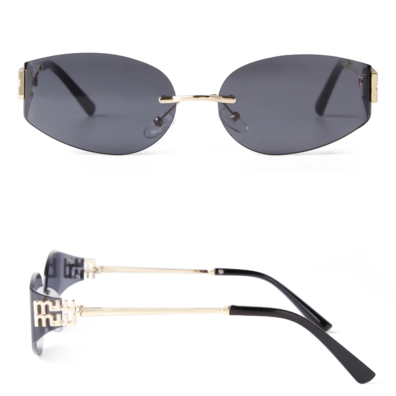 Trend 2026 Rimless Oval Sunglasses Women Men Brand Designer Gradient blue lens Metal Frame Driving Sun Glasses Shades Male UV400