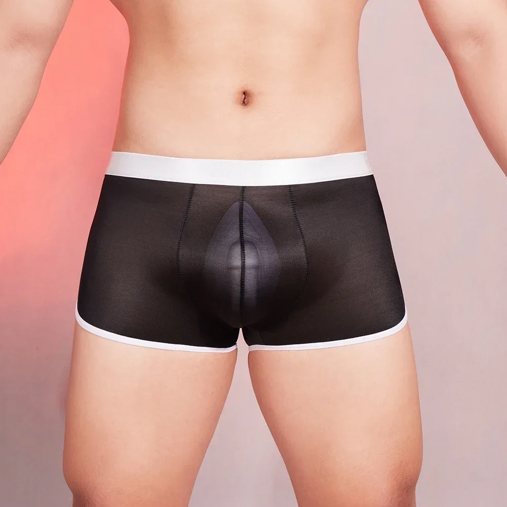 

Sexy Men's Ultrathin Underwear Sissy Oil Shiny Smooth Boxer Briefs Shorts U-convex Pouch Panties Man Underpants