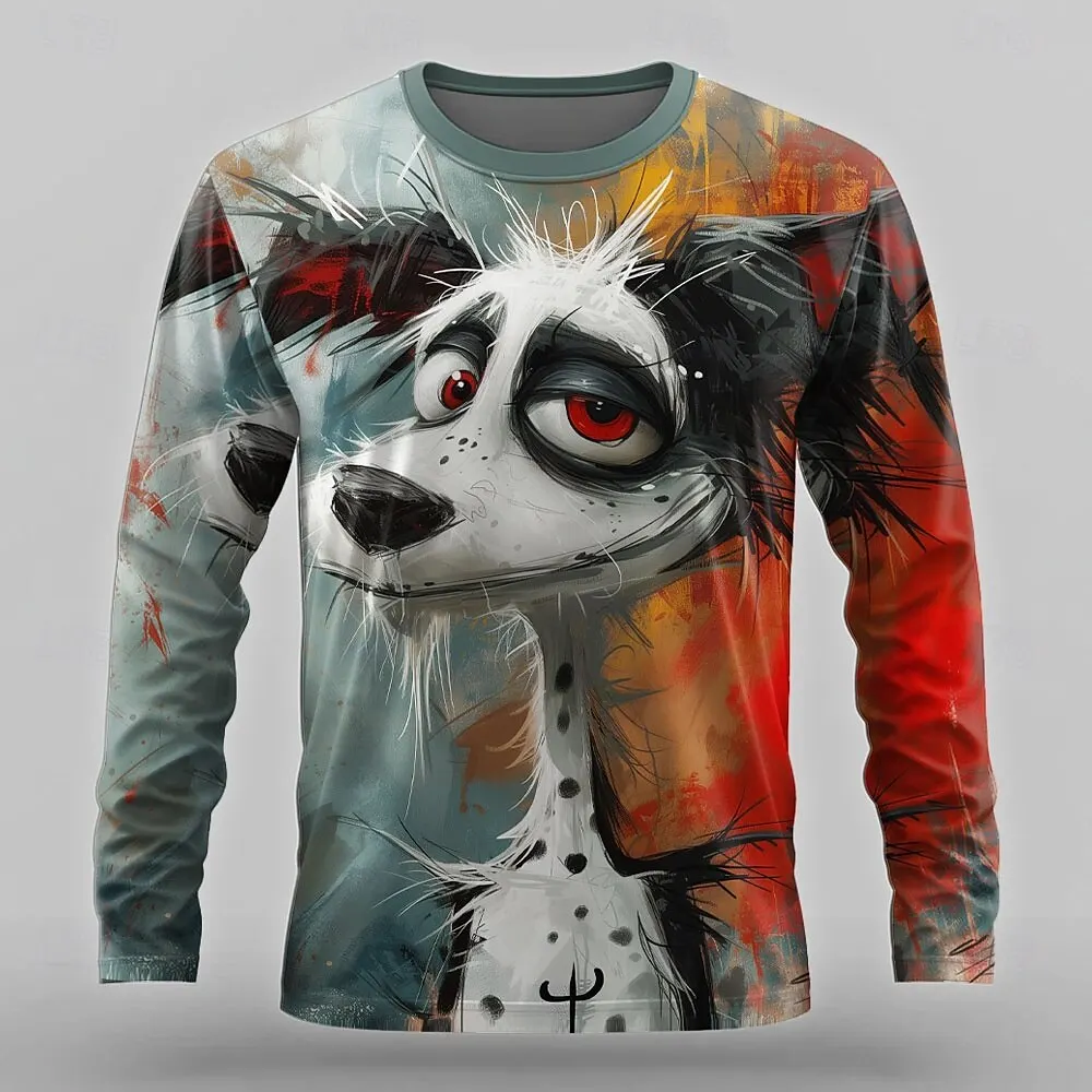

3D Print Funny Animal Men's T-Shirt Fashion Harajuku Spring Autumn Daily Casual Long Sleeve Tees Loose Round Neck Unisex Clothes
