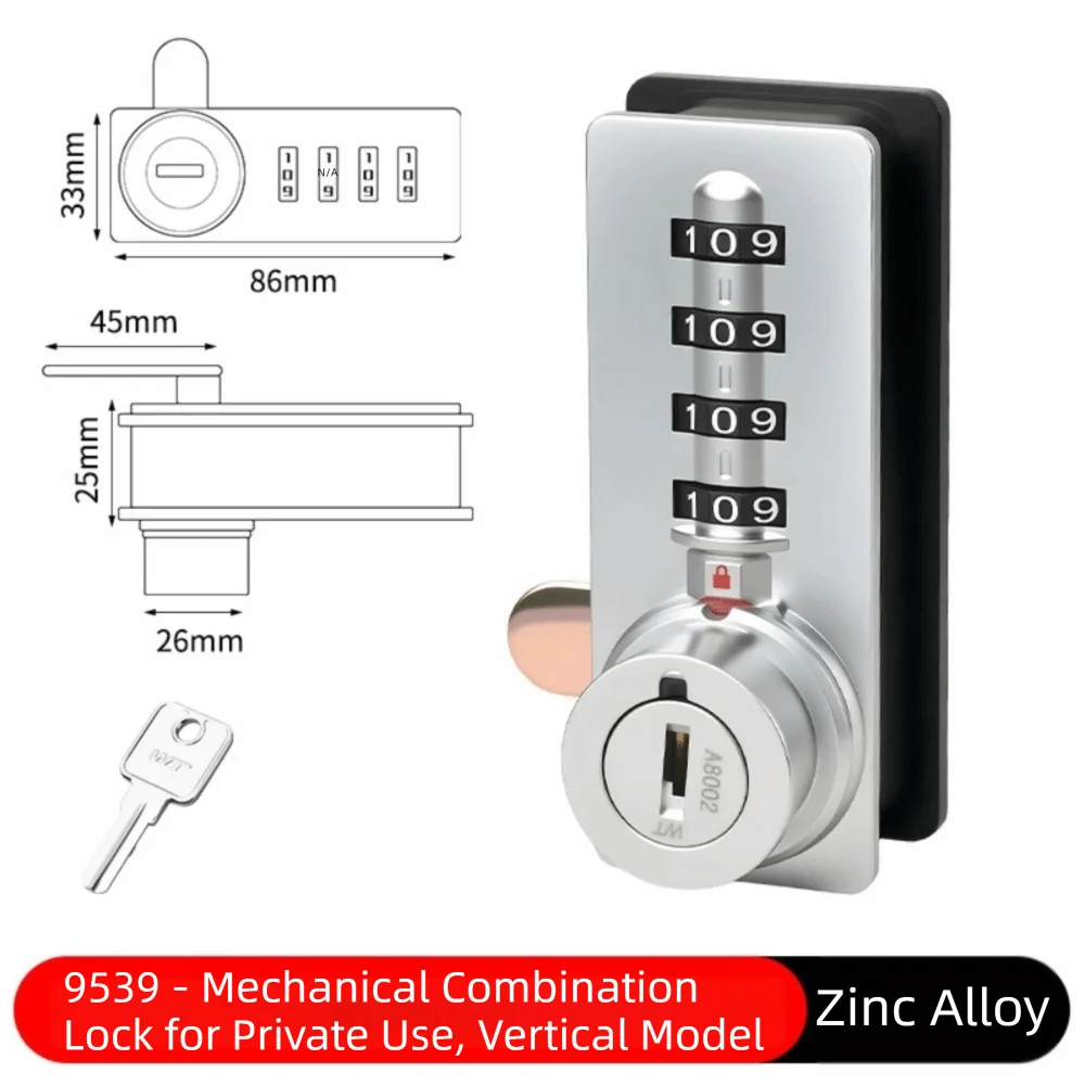 Zinc Alloy Combination Cabinet Lock 4-Digit Red-Green Indicator Number Security Lockset Automatic Reset Emergency Key