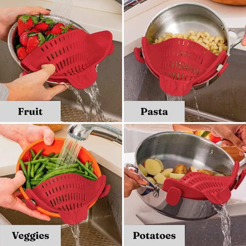 Silicone Pot Side Drain Baffle Clip-On Water Separator Kitchen Tool for Noodle Vegetable Draining
