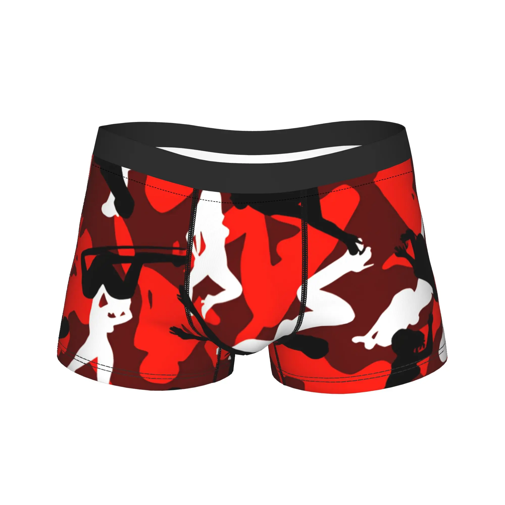 Red Tone Women Silhouette Camouflage Seamless Pattern Underwear  Printing Boxer Shorts High Quality Men's Panties Soft