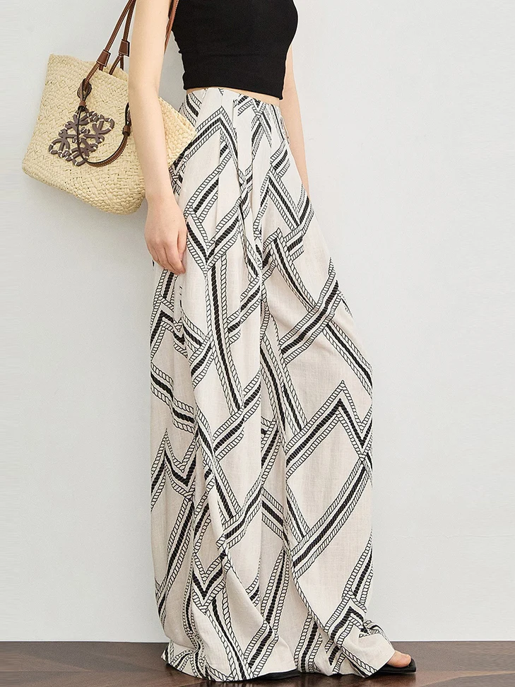 

TUMPUS Women's Summer Wide Leg Pants Loose Fit Casual Trousers Slimming Effect Linen Material Drapey Sle Cool Air Feel