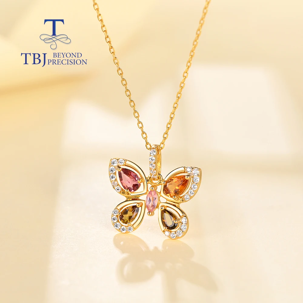 Romantic butterfly shape design tourmaline natural gemstone pendant necklace new 925 sterling silver fine jewelry daily wear