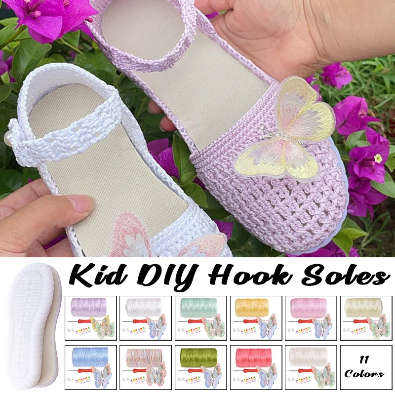 

1 Set Hand-woven Hook Rubber Sole Bottom Anti-kick Hollow Line DIY Butterfly Summer Girls Sandals DIY Shoes Crocheted Material