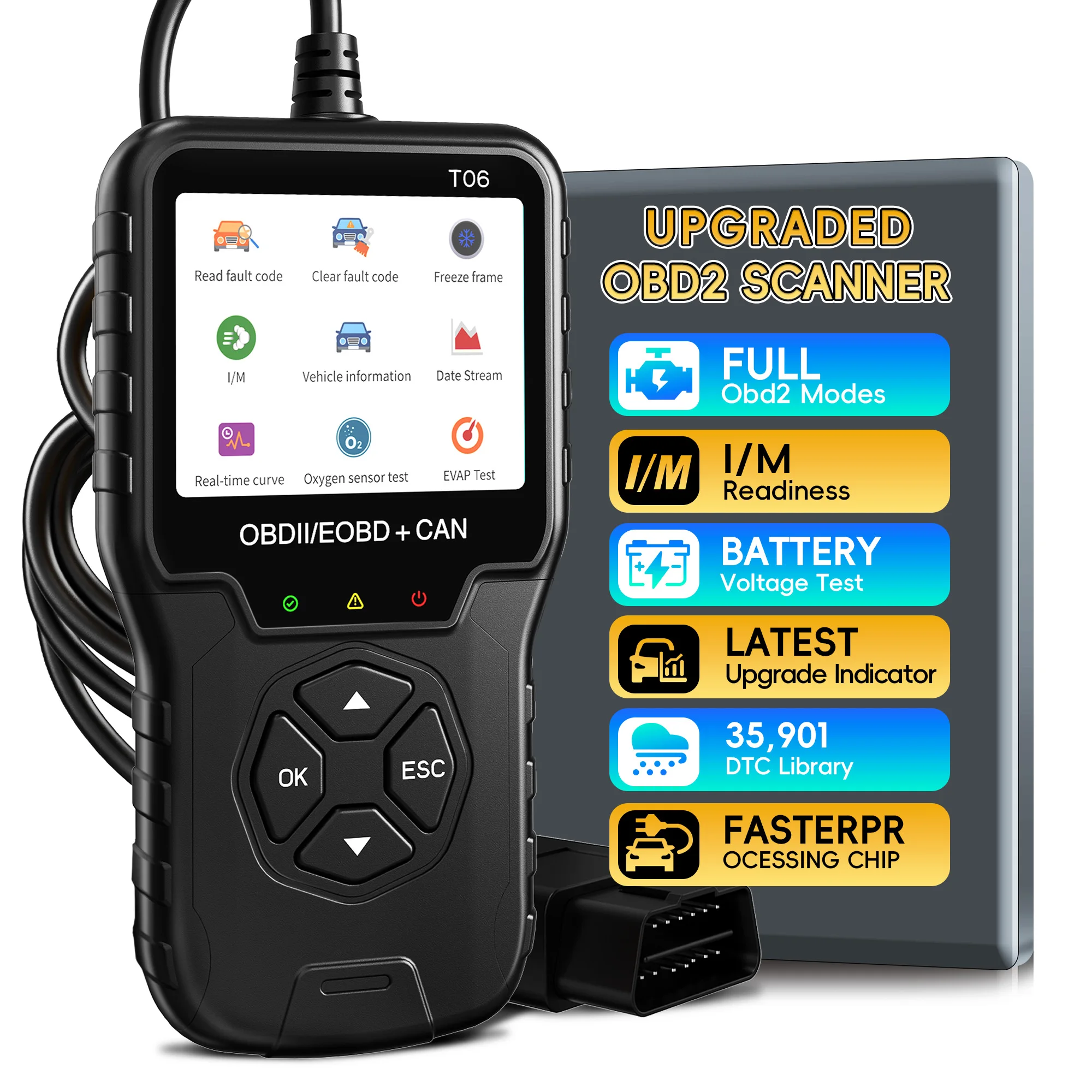OBD2 Scanner Diagnostic Tool, Check Engine Light Car Code Reader with Reset, Live Data, Freeze Frame, I/M Readiness, Car Scanner