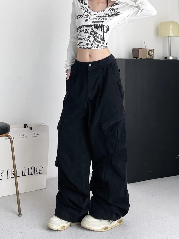 2024 Cyber Y2K Streetwear Multi Pockets Vintage Brown Baggy Jeans Pants For Women Clothes Wide Leg Loose Luxury Lady Trousers