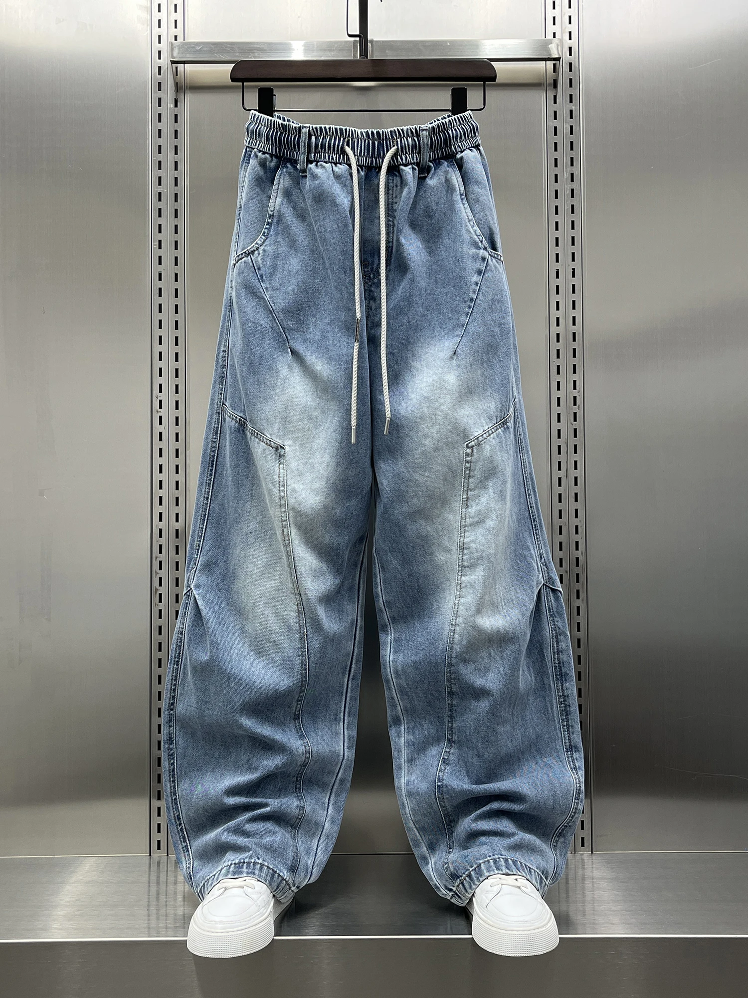 

Waed Denim Jeans Men's Loose Wide Leg Pants Elastic Waist Casual Trousers Retro Sle Spring Collection Faionable Men's Wear