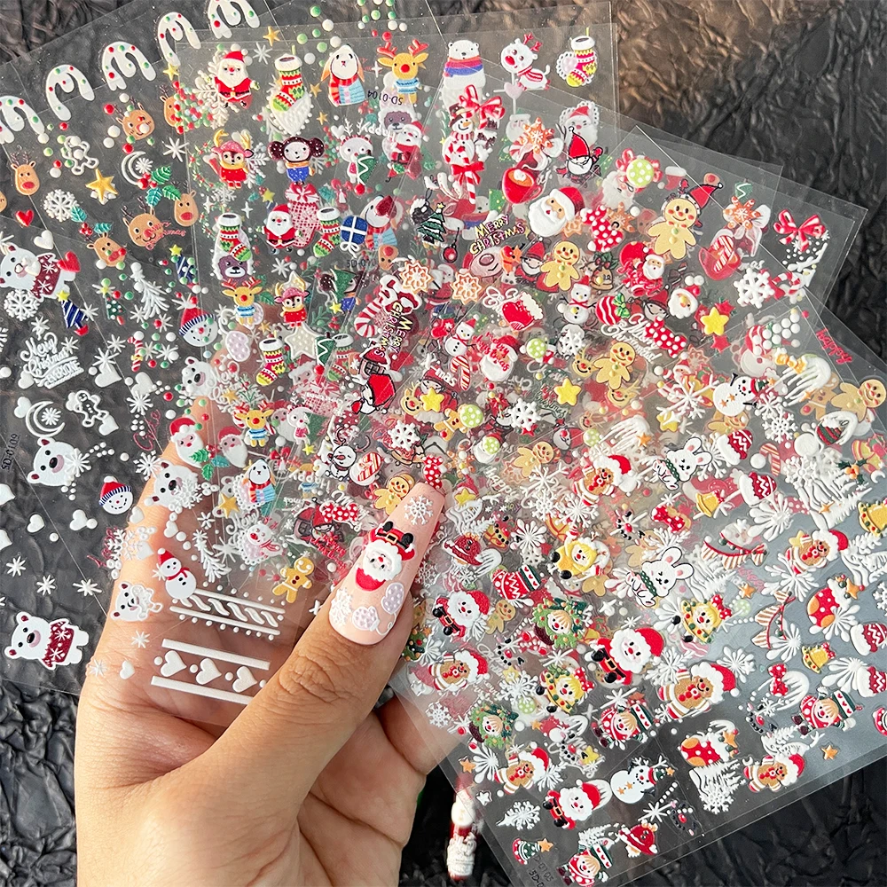 1PC New 5D Santa Claus Christmas Tree Nail Stickers Winter Snowman Snowflake Self-Adhesive Slider Nail Art Decorations Accessory