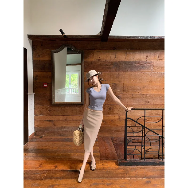Khaki Slimming Fashionable Split Half-length Skirt Versatile Women's Summer New Style Casual Mid-waist Polyester Fiber
