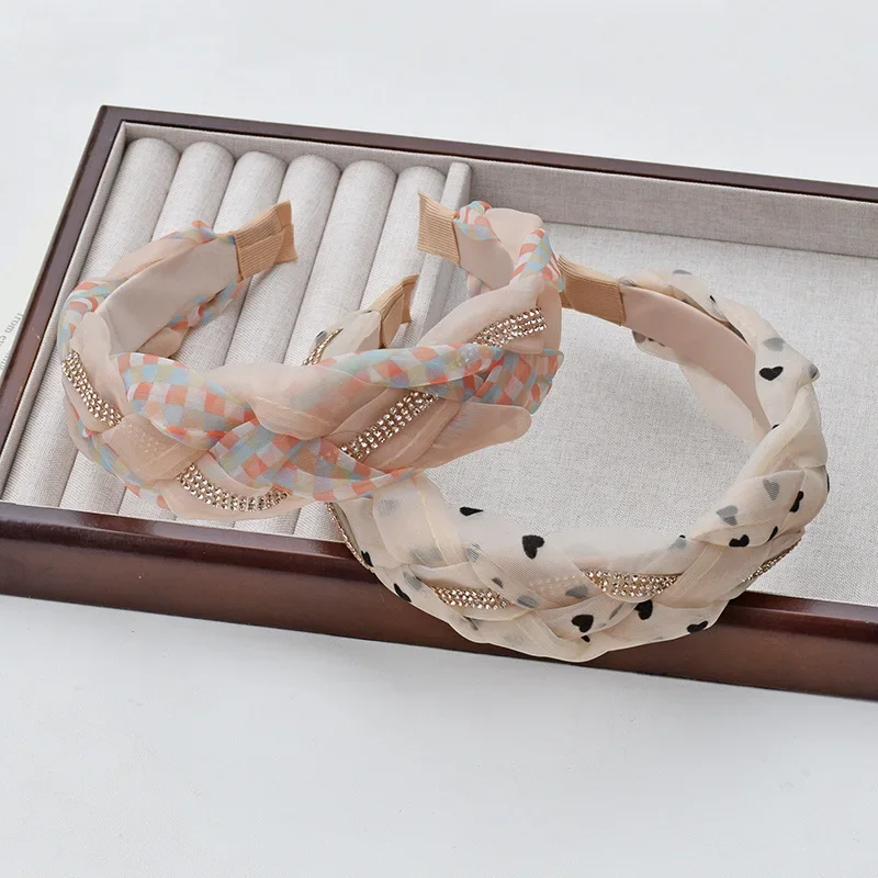 Women's Fashion Organza Plaid Hairband Braided Hair Ties Non-slip Hair Ties Headband New Colorful Hair Hoops Accessories
