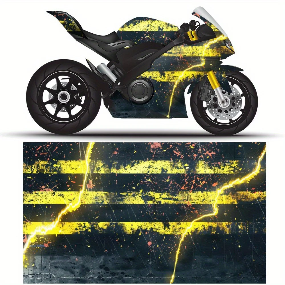 

Bold Lightning Flag Stickers, Patriotic Bike Design, Dynamic US Motif，Motorcycle Vinyl Wrap, Waterproof Removable Decal Sticker,