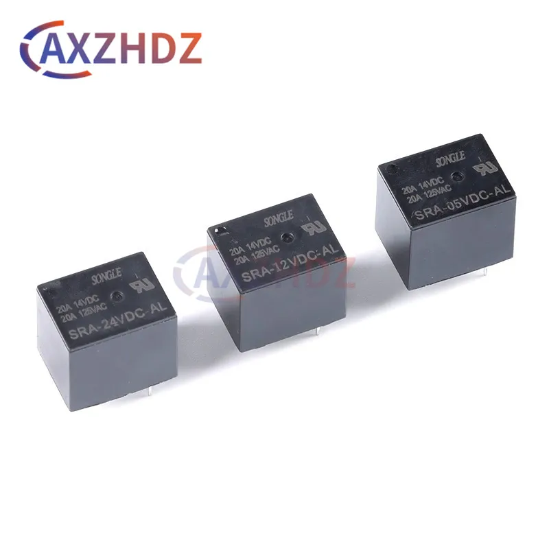 5PCS SRA-05VDC-AL 5V 12V 24V 4Pin 12VDC-AL 24VDC-AL 20A 14V DC 125V AC Power Relay Black Automobile Relay Normally Open