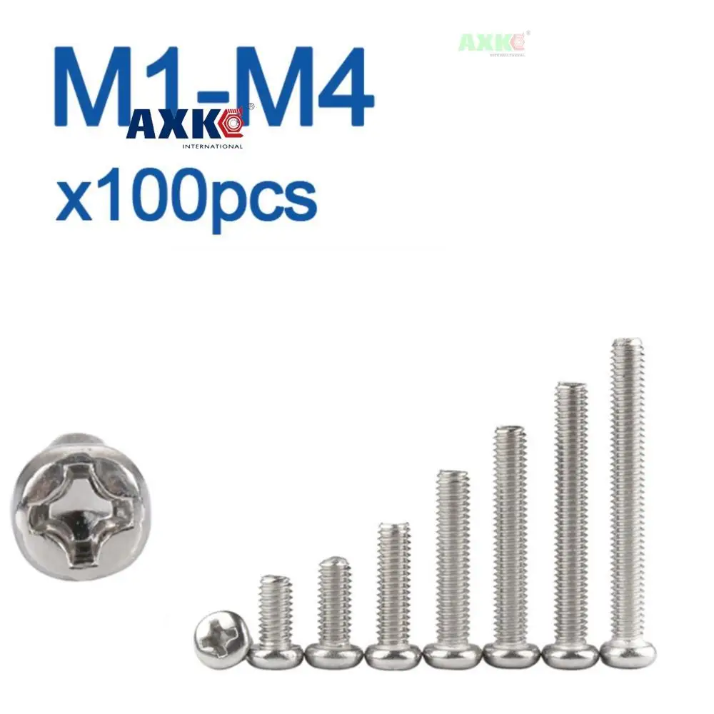 100pcs/lot Cross Recessed BM Pan Head Screws Nickel Plated Carbon Steel M2 M2.5 M3 M4 Phillips Machine Screws Grade 4.8 DIN7985