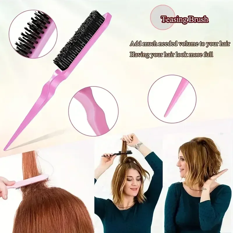 WANMEI 3-piece Hair Brush Set Sharp-tail Comb Three-row Hair Comb Steel Needle Mouse Tail Comb Toothbrush Eyebrow Brush Tool