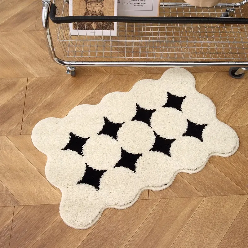 VIKAMA Short Pile Dirty Resistant Rug Black and White Floral Scandinavian Style Living Room Study Home Decoration