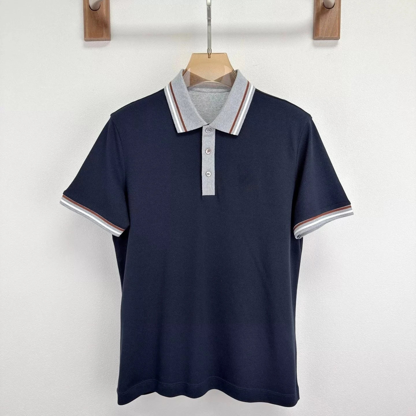 Italian BC26 summer old money style business casual contrasting color lapel short-sleeved POLO shirt