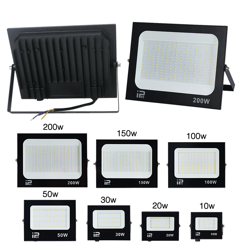 Foco de luz de inundación LED 100W 150W 200W iluminación exterior 6500K impermeable garaje gimnasio calle puerta lámparas de pared reflectores AC220V