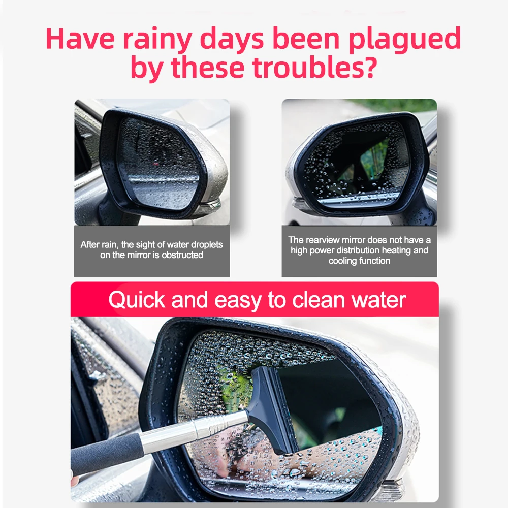 Rearview Mirror Wiper Retractable Portable Rubber Squeegee Cleaning Tools Car Rearview Mirror Rain Remover for Auto Accessories