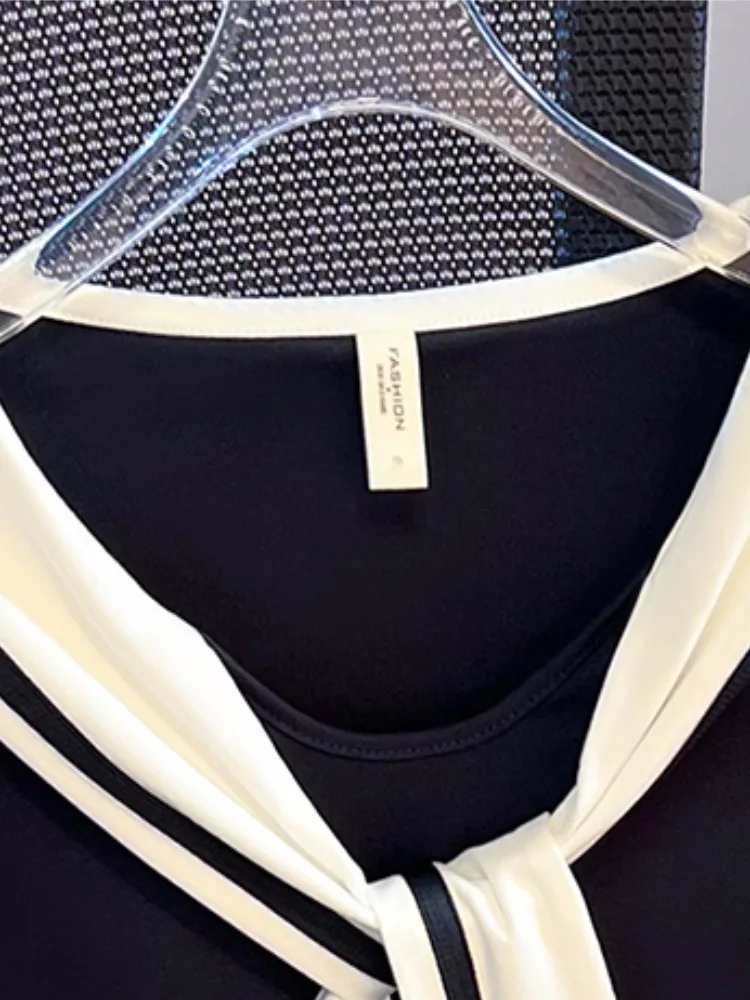 الكورية Sle طويلة Sve تي شيرت المرأة أوائل الخريف الخصر الصغيرة Cinched مطوي ort الأعلى مع وشاح الكتف تصميم الذاتي Kept #3