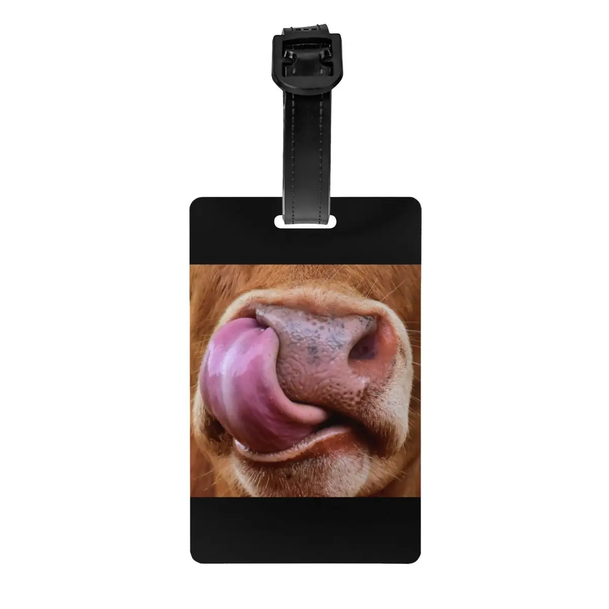 Custom Funny Cow Humorous Tongue In Nose Luggage Tag Privacy Protection Cattle Farmer Baggage Tags Travel Bag Labels Suitcase