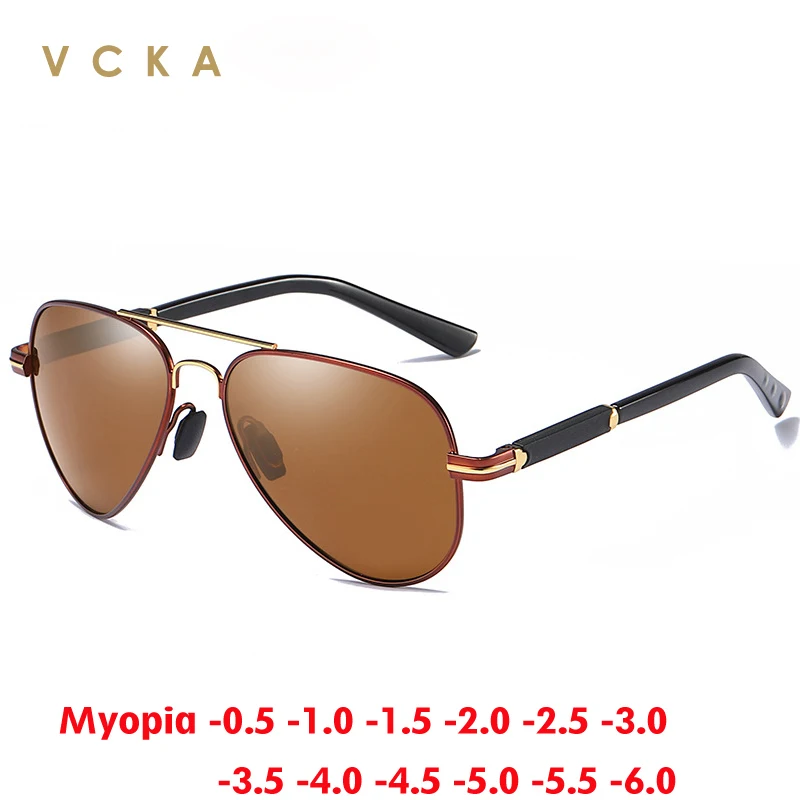 

VCKA Pilot Men Myopia Sunglasses Polarized UV400 Lens Male Glasses Women Classic Custom Prescription Eyewear -0.50 TO -6.0