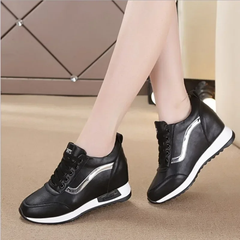 Inside Elevated Height Women\'s Shoes Korean Style White Shoes Autumn New Wedges Casual Sneakers Women Zapatos De Mujer 2024