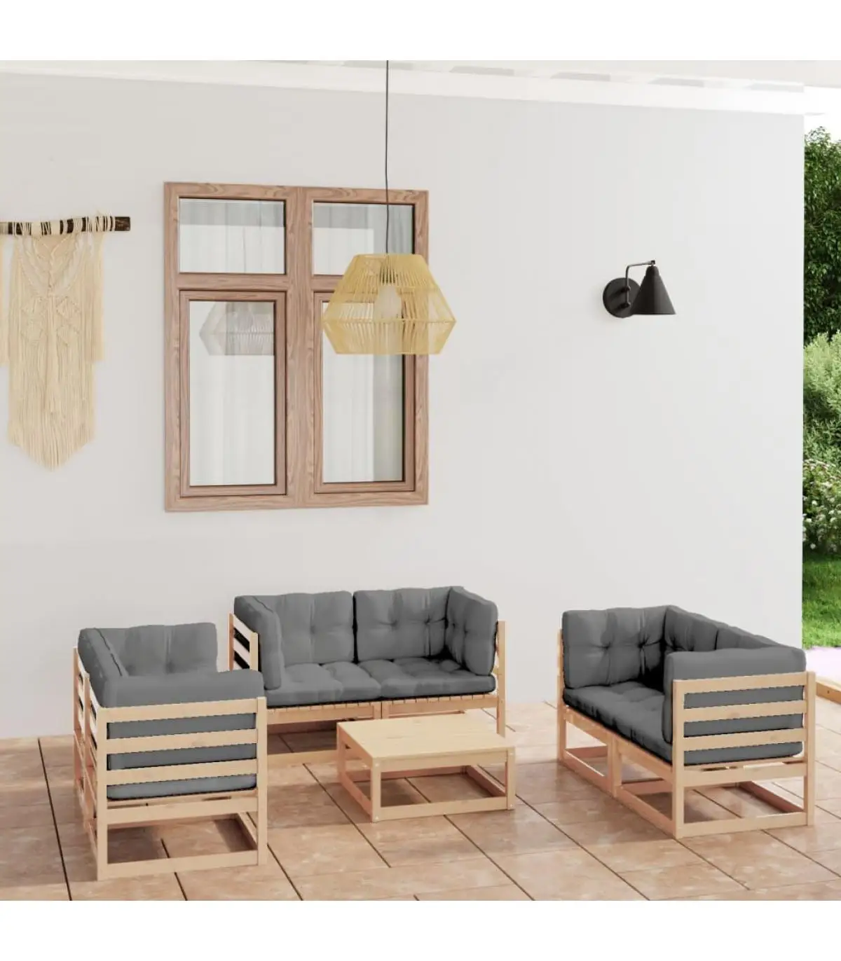 Garden sets garden furniture set 7 PCs and cushions solid pine wood