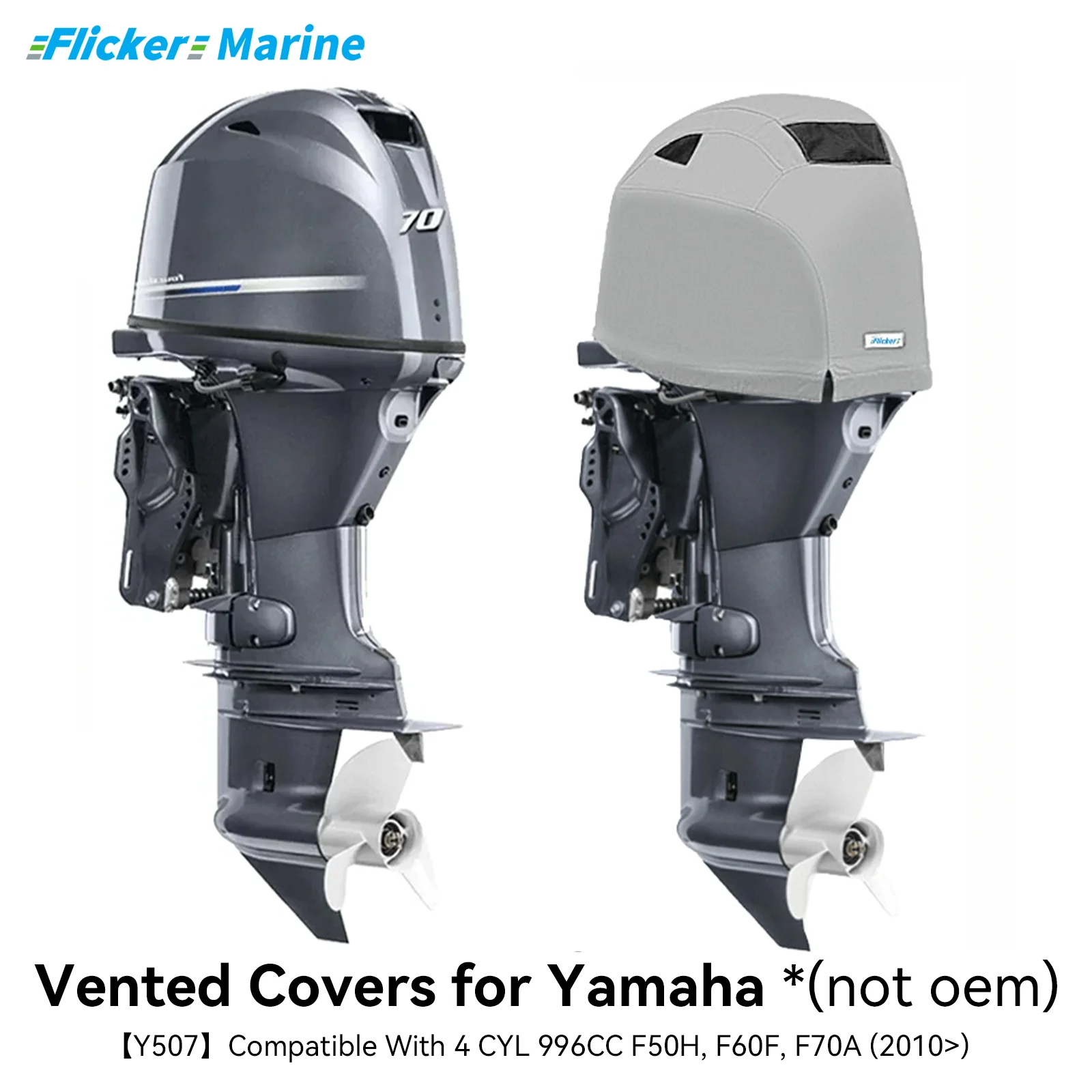 Flicker Vented Outboard Cover Compatible with Yamaha F50H F60F F70A, Reinforced Canvas, Fleece Lined, All-Season