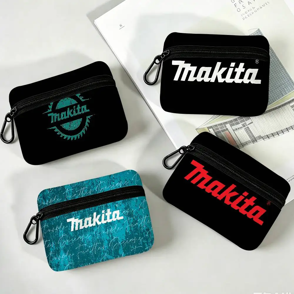 M-Makitas Tool Logo Compact Oxford Cloth Coin Purse Detachable Carabiner Hook Portable Key Card Organizer Pouch