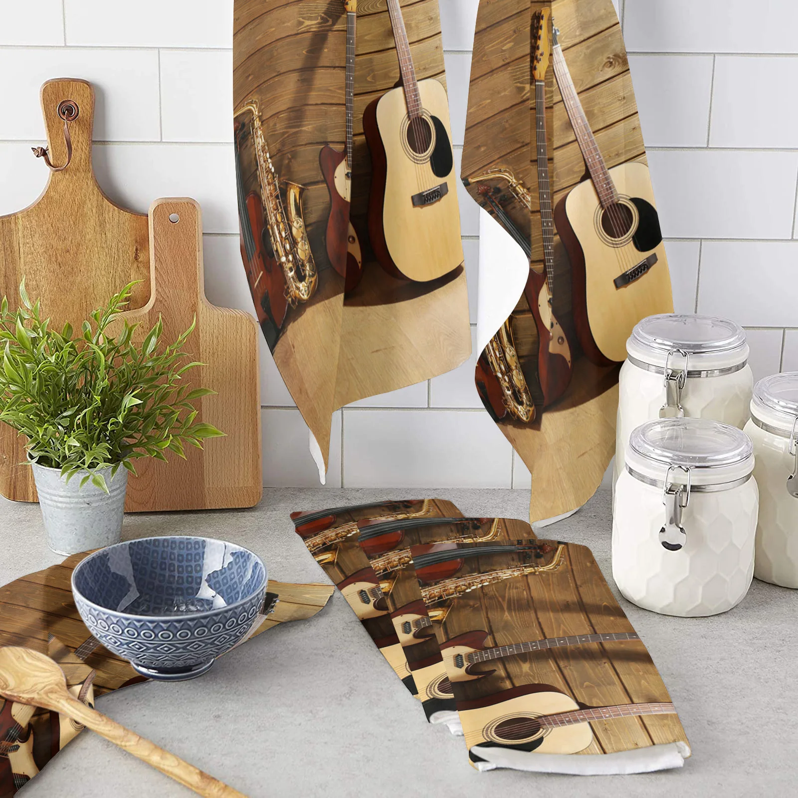 Guitar Musical Instrument Strings Wall Kitchen Towels Household Kitchen Tools Accessories Microfiber Wiping Towel Cleaning Cloth