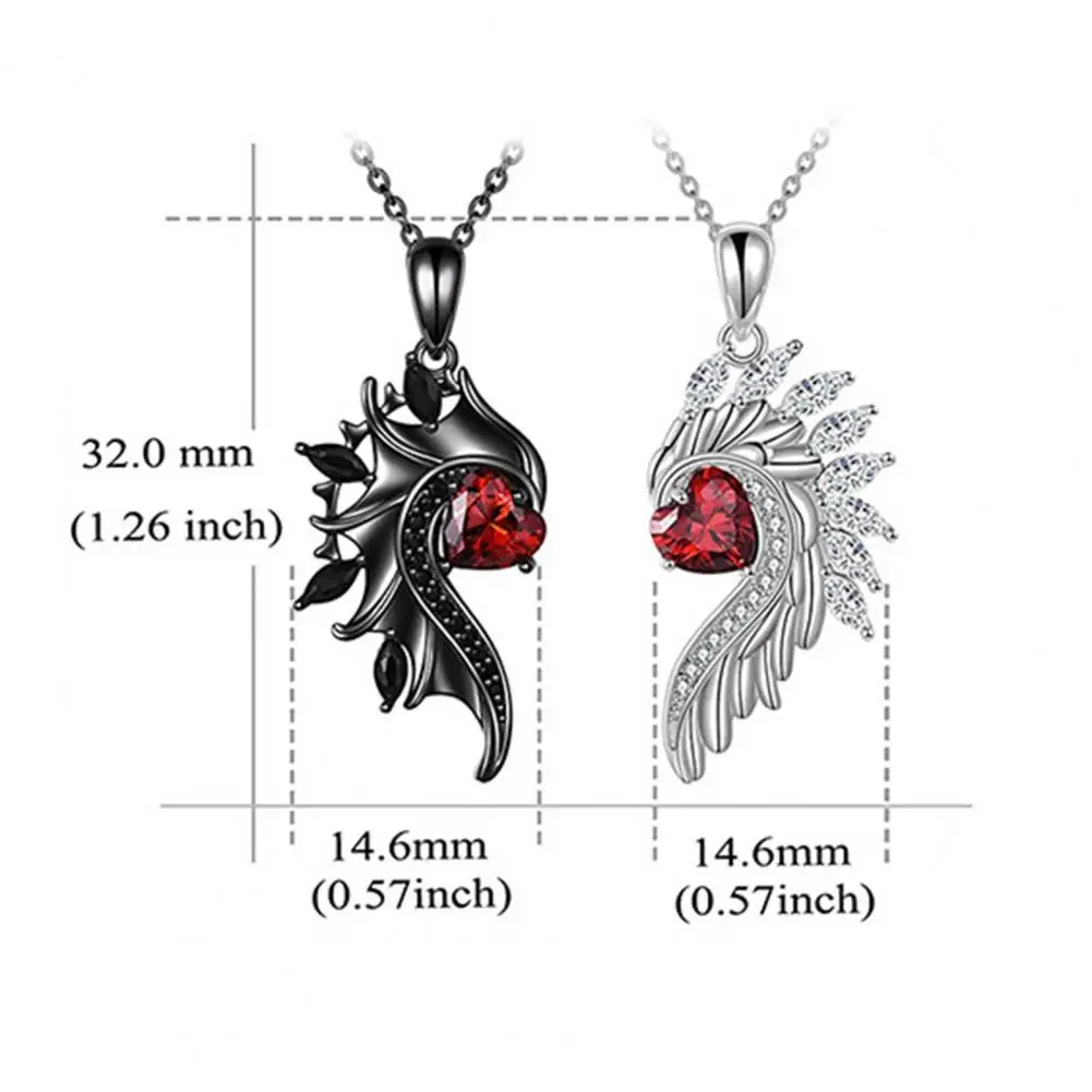 Adjustble Necklace Couple Necklaces Set Wing Shape Pendant with Rhinestone Decor Love Symbolization Jewelry for Valentine’s