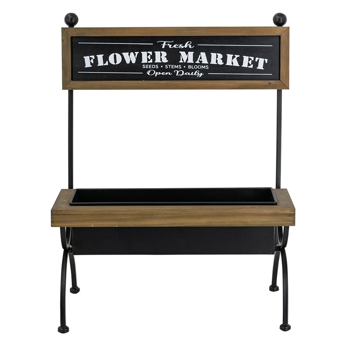 18.9x11x24" Rustic Brown Wooden Planter Stand with Black Iron Frame