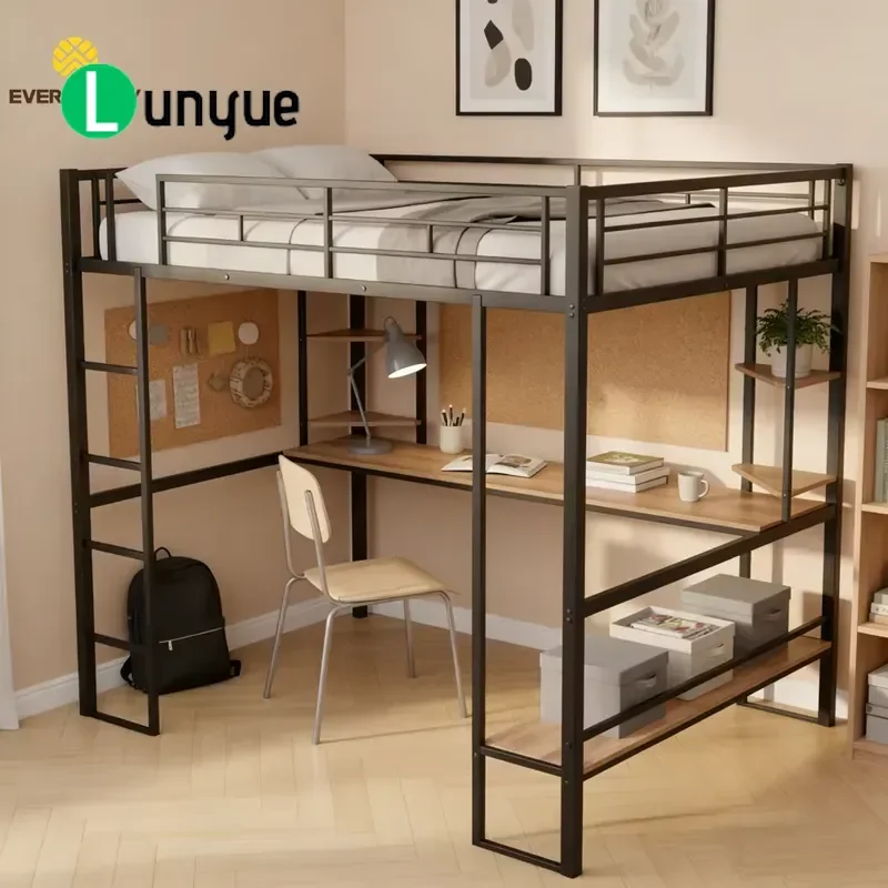 Minimalist Metal Elevated Bed for University Dormitory Student Campus School Furniture Space Saving Durable Design