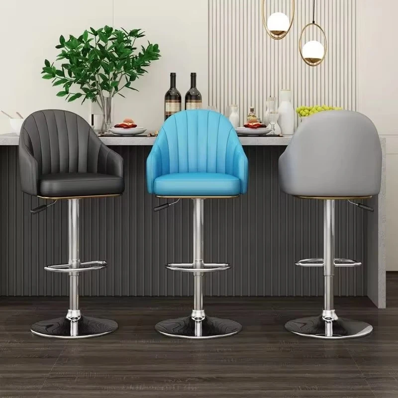 Home bar counter chairs with rotating cup holders, bar-use leather and stainless steel