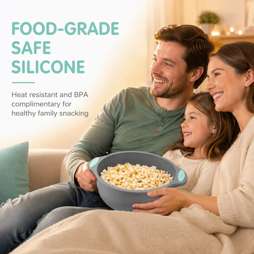 Durable Silicone Popcorn Popper Bowl Collapsible Dishwasher Safe Air Fryer Baking Tray Oil Draining BPA Free Baking Tray Baking