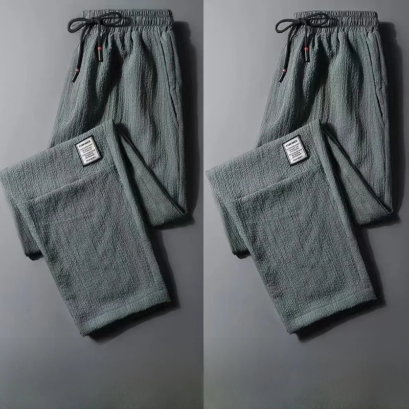 

Men's Summer Thin Cotton Linen Qui Dry Casual Sports Pants Loose Straight Leg Long Trousers Large Size Comfortable Fit
