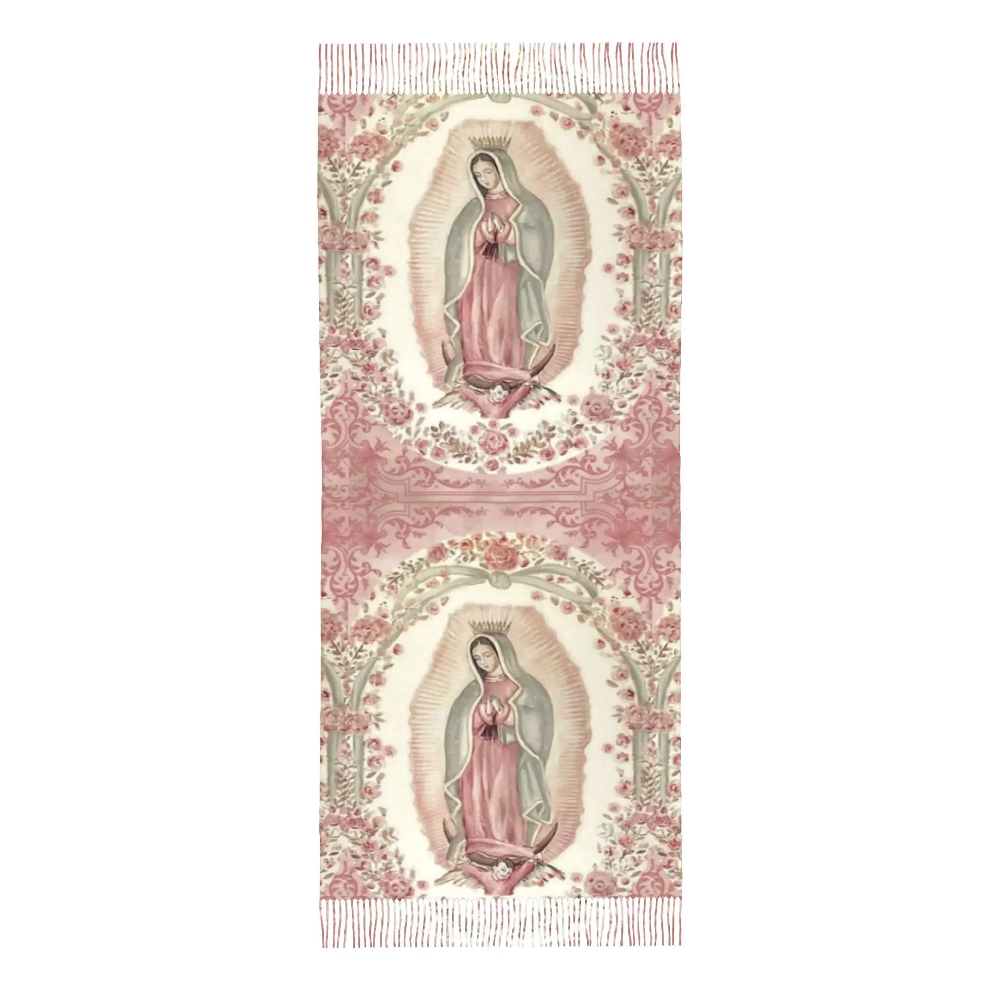 Guadalupe Madonna Unisex Scarf for Autumn And Winter, Featuring Tassels, a Warm And Wind-Resistant Shawl, Perfect for Casual