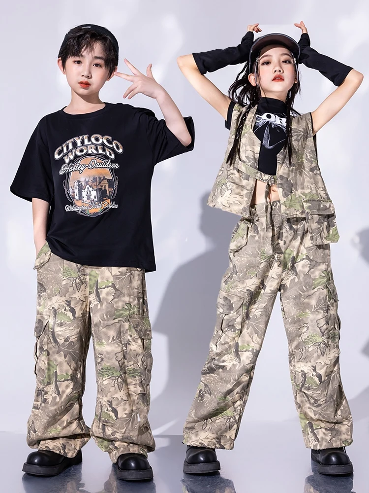 New Kids Hip Hop Dance Clothes Girls Summer Camouflage Set Vest Pants Bots Street Dancing Performance Outfits Stage Wear BL13362