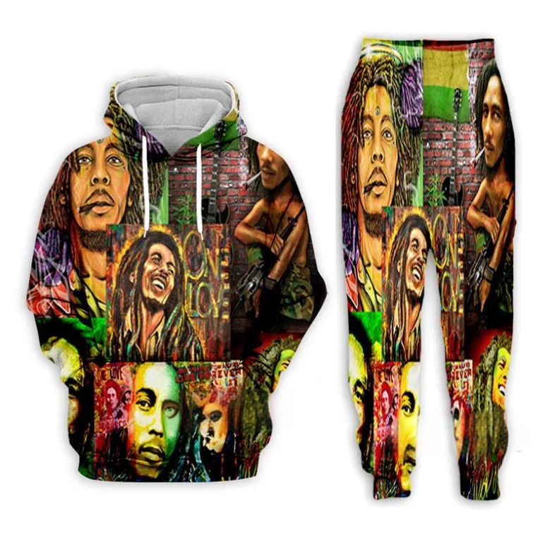 Popular Bob Marley Hoodies Sweatshirt Pants Suit 3D Print Men Women Hooded Tracksuit 2 Piece Sets Fashion Men's Clothing Outfits