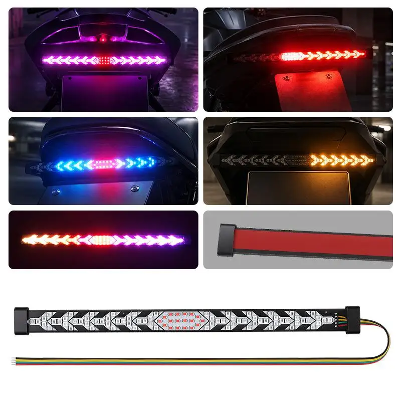 Universal Motorcycle Turn Signal Strip Light Dynamic Flowing Waterproof Brake Reverse Warning Tail Lamp for ATV Dirt Bike Scoot