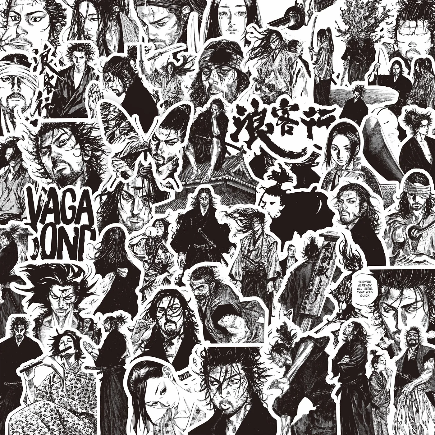 

80PCS Black White Vagabond Stickers Cartoon PVC Decals Toys DIY Decoration Waterproof Skateboard Luggage Phone Fridge Car Gifts