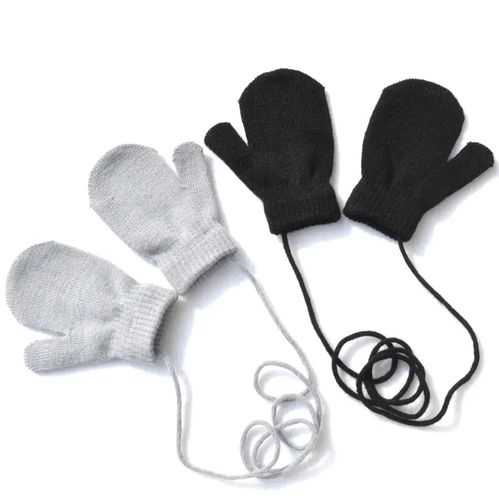 New Warm Baby Gloves Winter Mittens Children Full Finger Gloves for 1-3Y Kids Hanging Neck Warm Gloves Newborn Baby Accessories