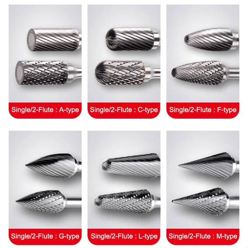 ROMTIC Carbide Electric Grinder Polishing Tools Single/2-Flute File Grinding Head Reaming Electric Rotary Drill Bits