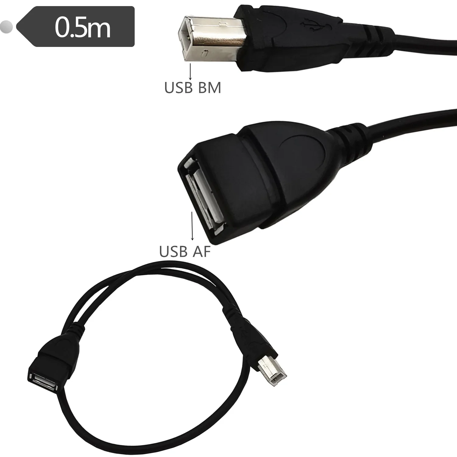 Novo usb 2.0 tipo a fêmea para usb b macho scanner impressora usb adaptador de extensão 0.5m cabo