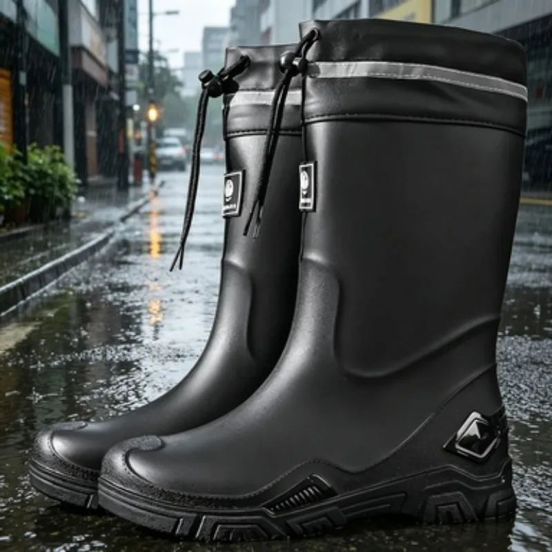 

Men's Lightweight Waterproof Fishing Rain Boots Anti-slip Wear-resistant PVC Boot Tube round Toe EVA Insole Plain Color Adult