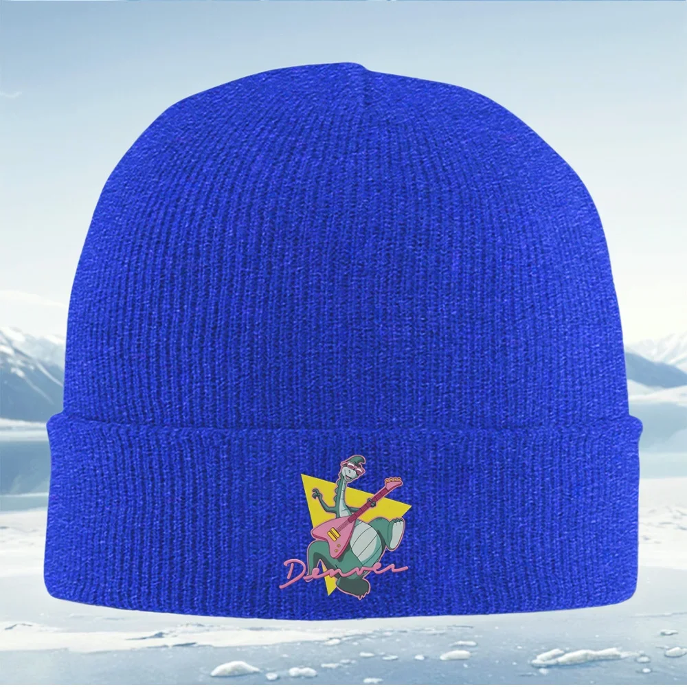 Cool dinosaurio con guitarra rosa y tonos hombres mujeres Unisex gorro de punto gorro jersey invierno térmico cálido Navidad al