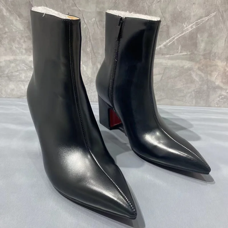

Luxury Black Genuine Leather Boots Men Pointed Toe Boots Men's High Heel Boots Autumn Winter Men Dress Shoes