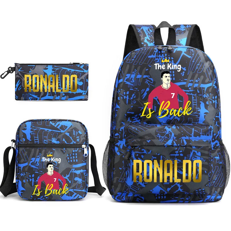 

Ronaldo printed backpack 3pcs/set children's backpack campus student schoolbag outdoor travel bag set shoulder bag pencil case